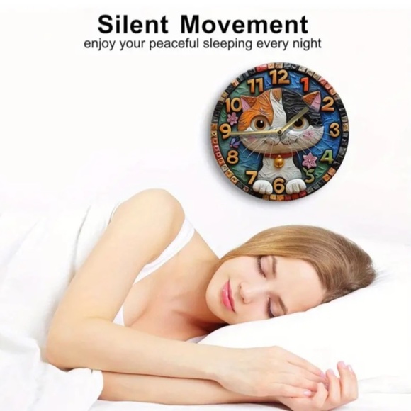 NIB! Adorable Black, Orange and White Cat Clock! - Picture 3 of 6